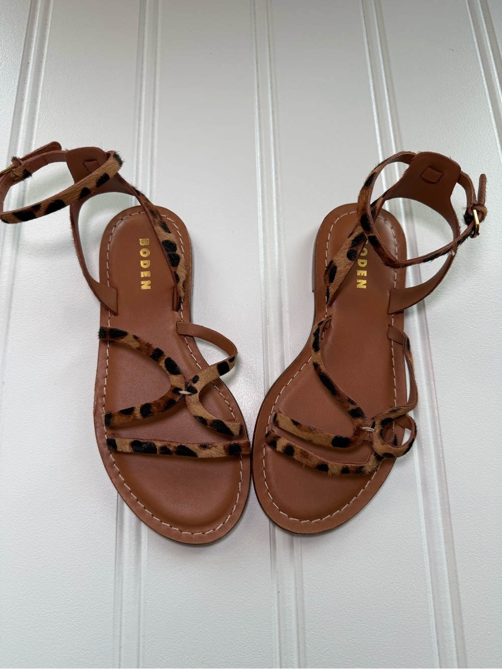 Boden Everyday Flat Sandals Strappy Leopard EU 37 US 6 Women NEW No Box 3107